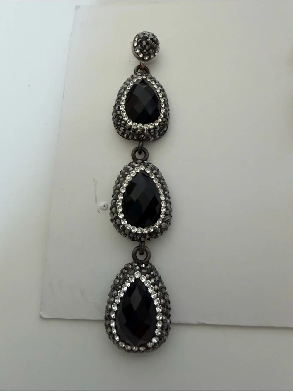 Elegant Black Teardrop Crystal Drop Earrings